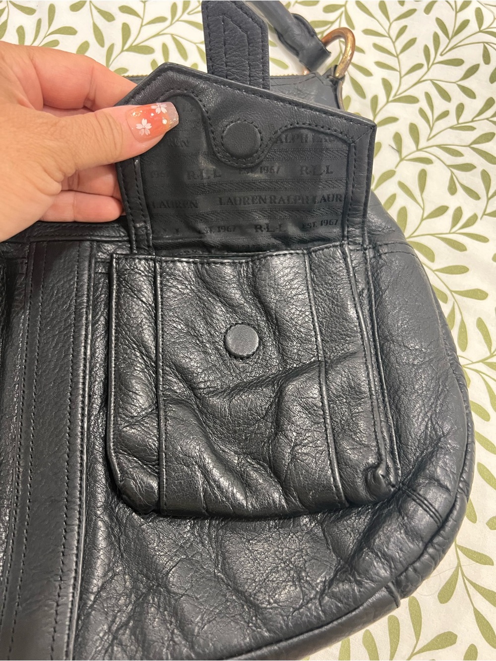 Ralph Lauren Black Leather Top-Handle Hobo Bag with Gold Hardware - Picture 3 of 6